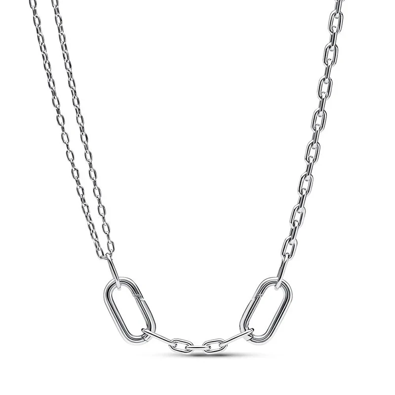 Factory Direct Sales New Women's ME Series Double Chain Necklace 100% 925 Silver DIY Charming Jewelry Gift