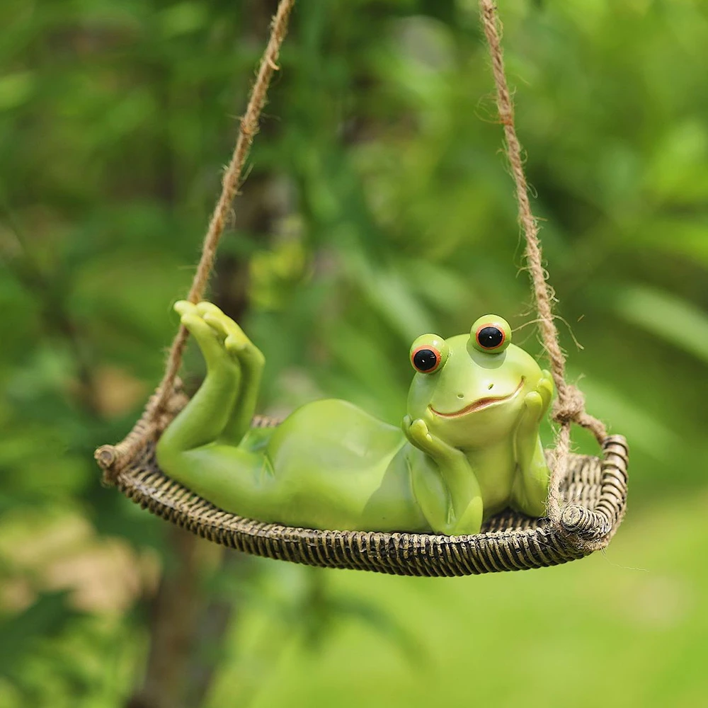 

Funny Hanging Sleeping Frog Sculptures Garden Tree Decor Figurines Miniature Landscape Sleeping Frogs Swinging Sculpture Hanger