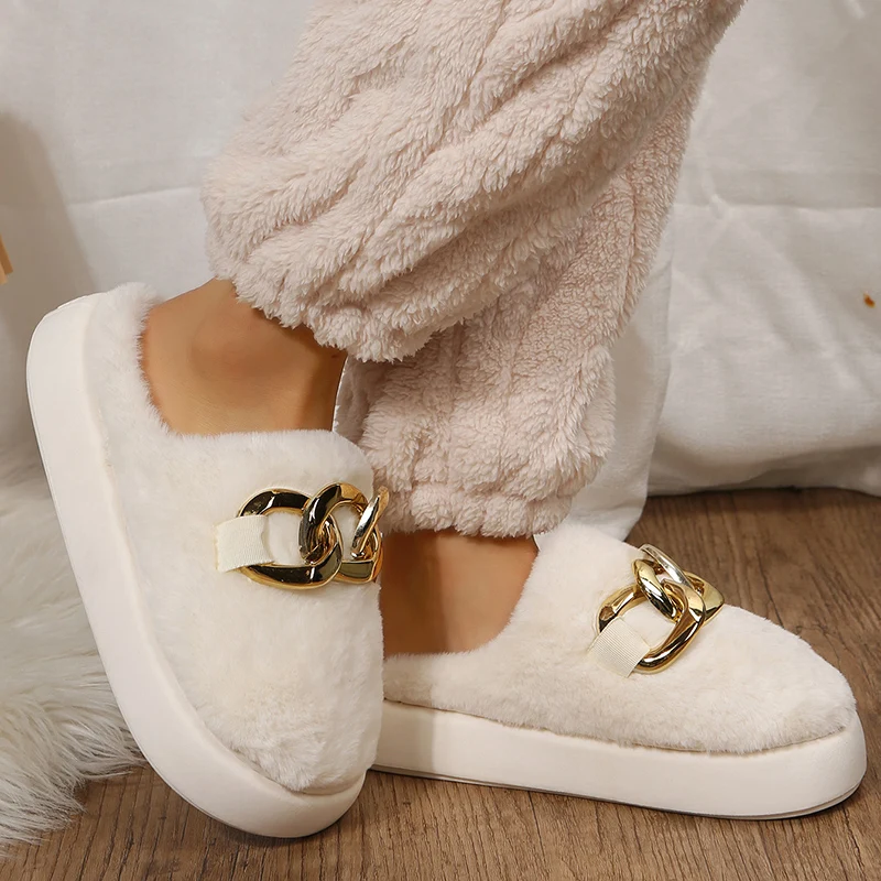 Womens Winter Warm Cotton House Slippers Female Indoor Plus Fur