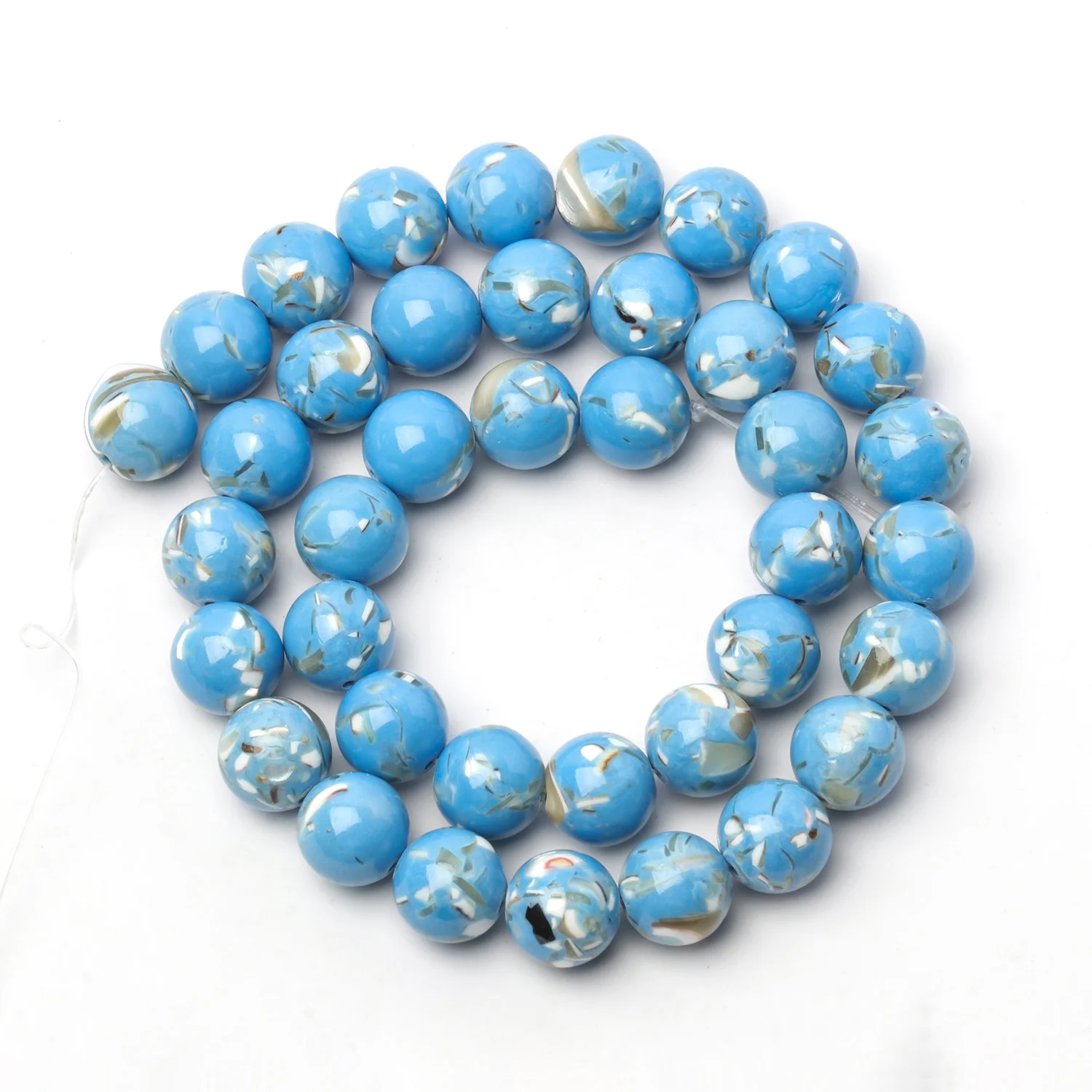Natural Trochus Shell Turquoise Round Beads 4-12mm - Blue and Pink Loose Beads for DIY Jewelry and Bracelet Making, 15 Strand