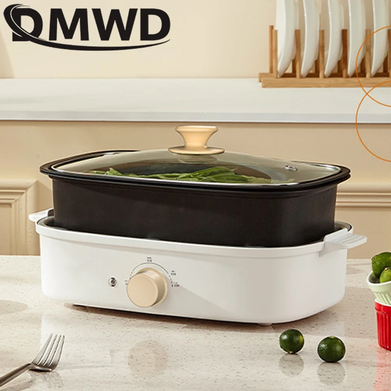 Split Electric Multifunction Hot Pot Cooker BBQ Barbecue Oven Grill Plate Non-stick Steak Frying Pan Food Noodle Cooking Skillet