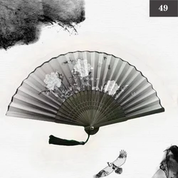 Vintage Style Silk Bamboo Folding Hand Fan for Weddings, Parties, and Dance Performances (STYLE 49)