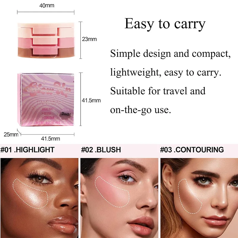 Blendable Trio Contour Highlight Blush Makeup Palette Cream Bronzer Powder Blusher Highlighter