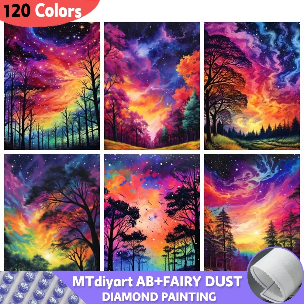 

Алмазная живопись AB Fairy Dust 5D, 120 цветов, Новое поступление, вышивка Фэнтези, пейзаж, мозаика, красочное небо, дерево, домашний декор