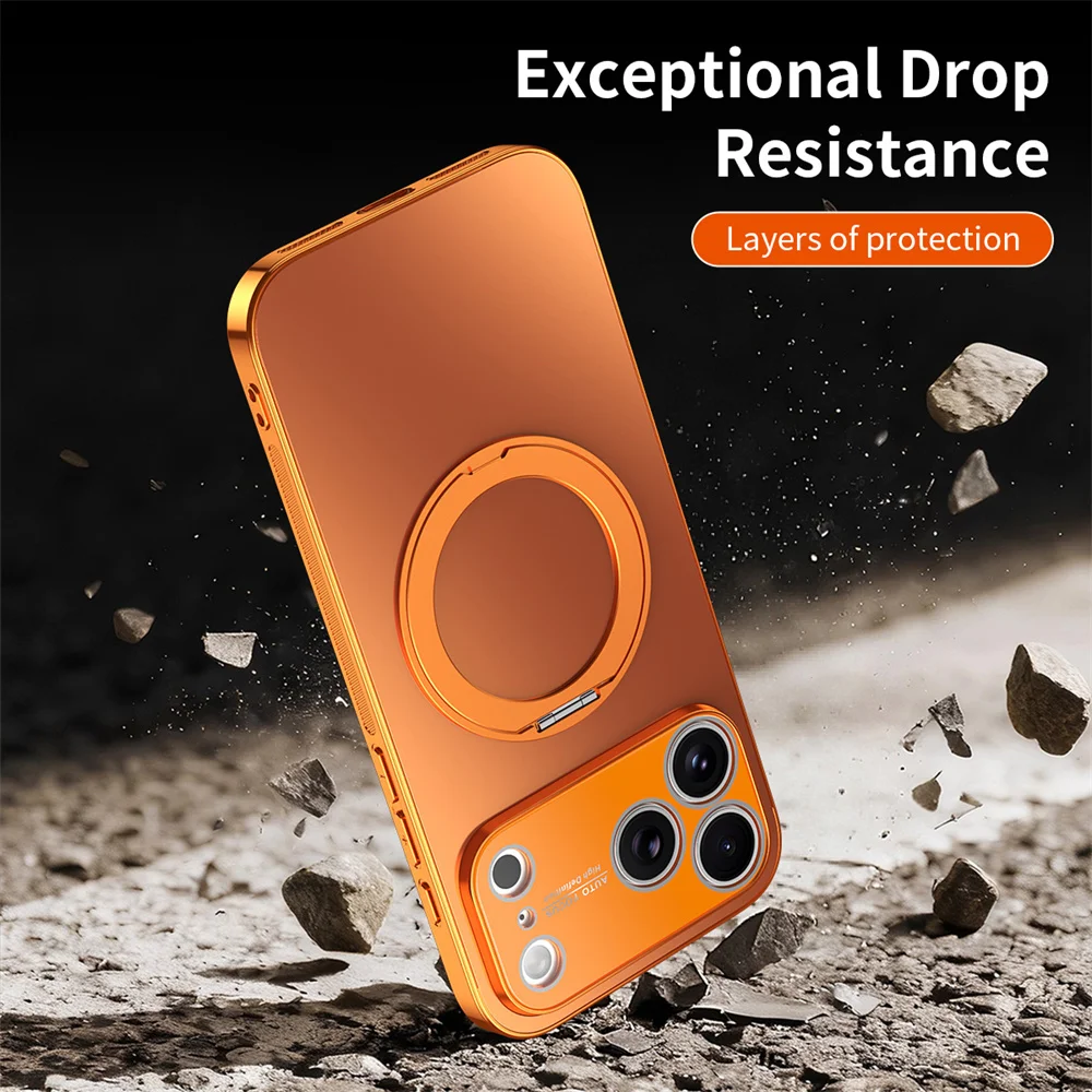 Magnetic Rotating Foldable Stand Phone Case with Lens Protection and Solid Color Cover