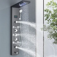 LED Shower Panel Tower System Rain Waterfall Shower Column Hydroelectricity LCD Display With Massage Body Spa Bath Shower Faucet