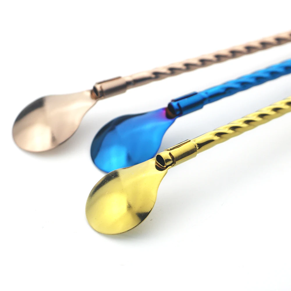 Premium Reusable Stainless Steel Straw Spoon Set - Eco-Friendly Drinking Accessories with Cleaning Brush