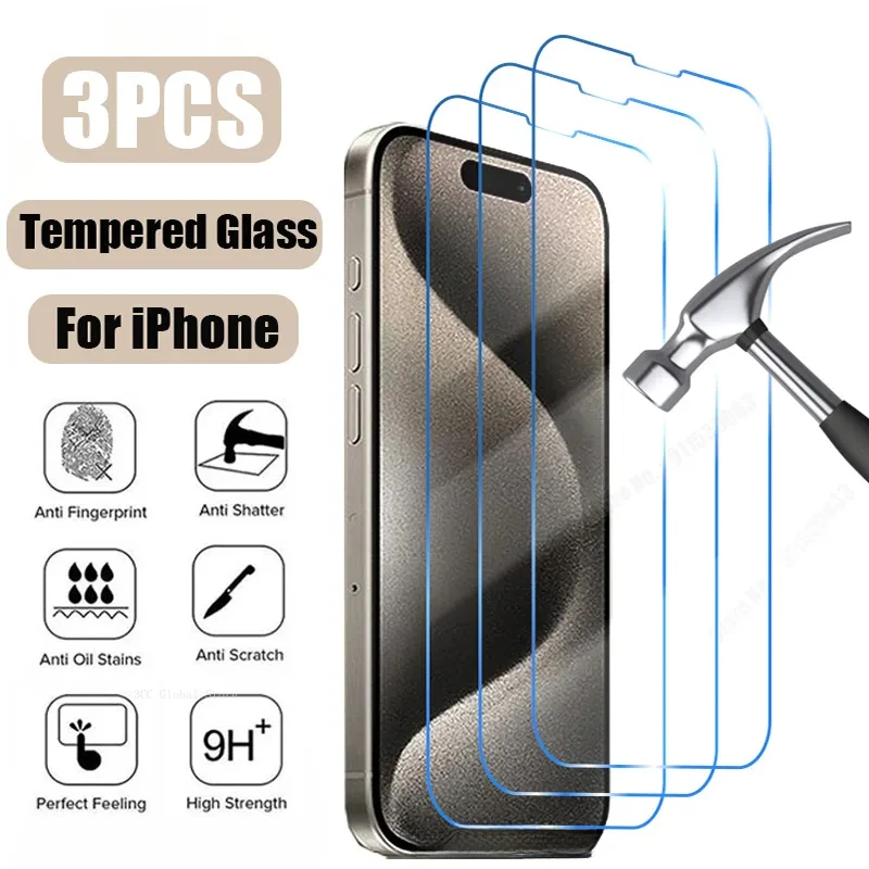 

Защитное стекло, закаленное стекло для iPhone 15 Pro Max 14 Plus 13 12 Mini 11 7 8Plus XR XS Max, 3 шт.