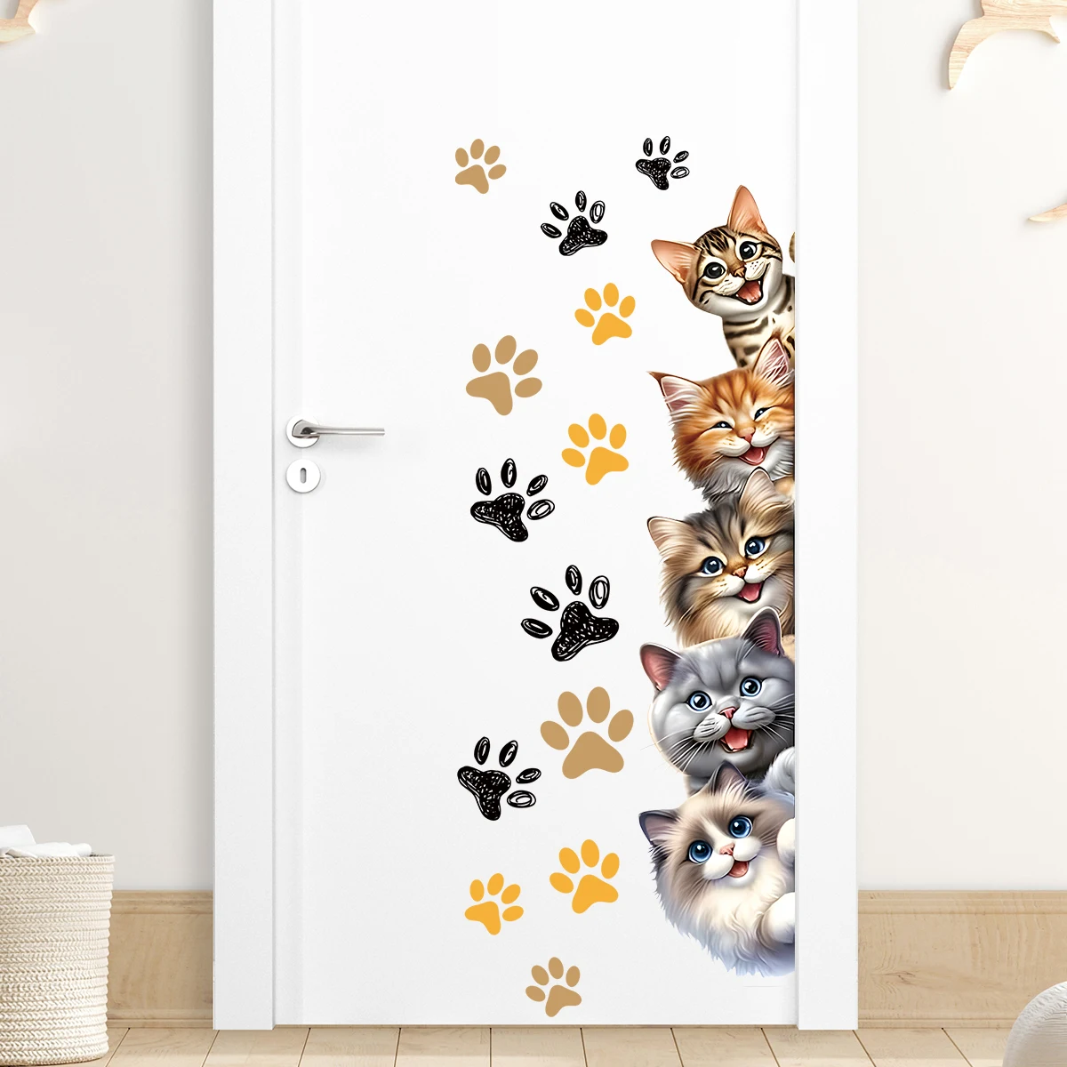 Wall Stickers 1Pc Watercolor Multiple Cute Cats Wall Stickers For Door Home Decor