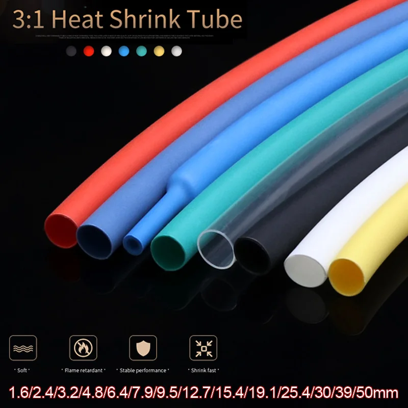 1m Dual Wall Heat Shrink Tube Thick Glue 31 Ratio Shrinkable Tubing 1.