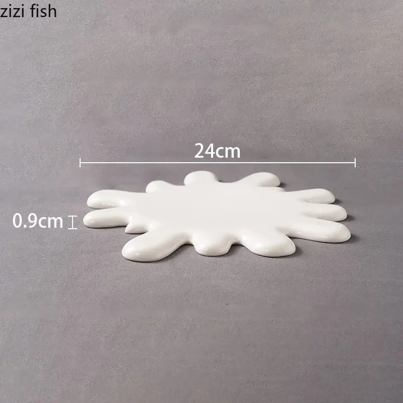 Ceramic Dinner Plate Creative Irregular Flat Plate Steak Dessert Plates Snack Plates Sushi Pure White Tableware