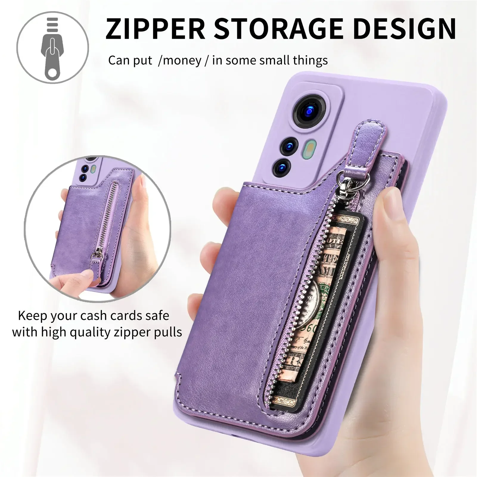 Zipper Wallet Leather Case with Magnetic Stand Cover