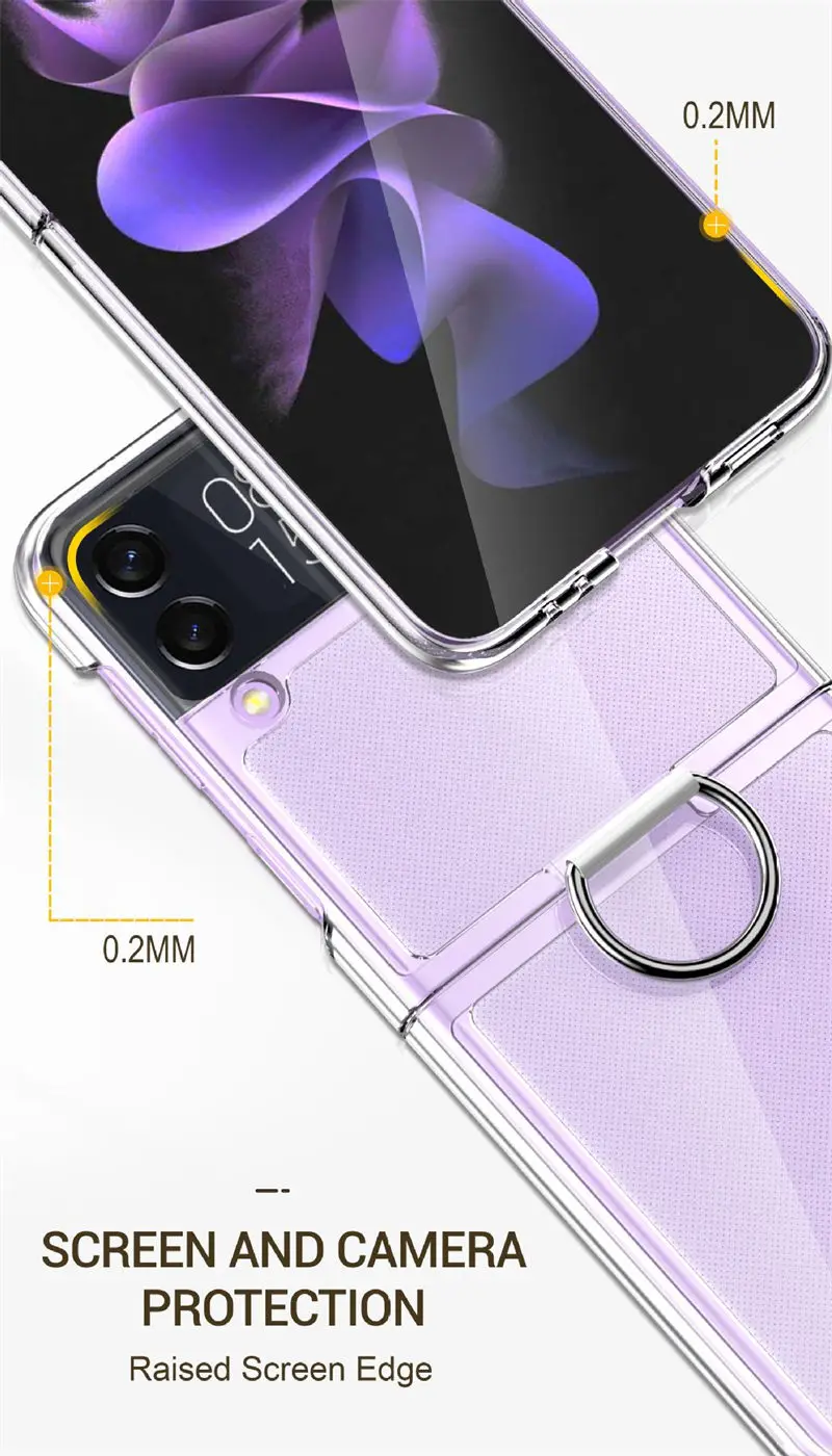 For Samsung Galaxy Z Flip 5 Clear Case With Ring & Screen Protector,  Anti-fall Shockproof Protective Phone Cover Case Z Flip 5 Case