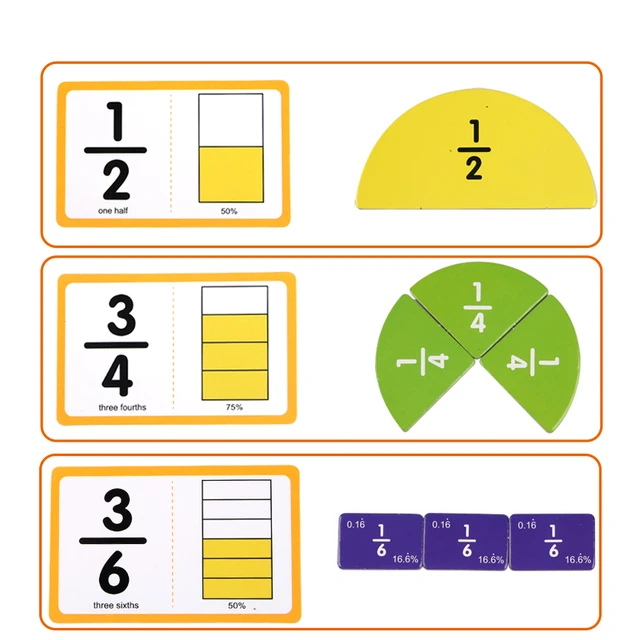 Wooden Math Fraction Learning Set With Card Fraction Decomposition Plate Montessori Teaching Aid Children Educational Math Toys 3