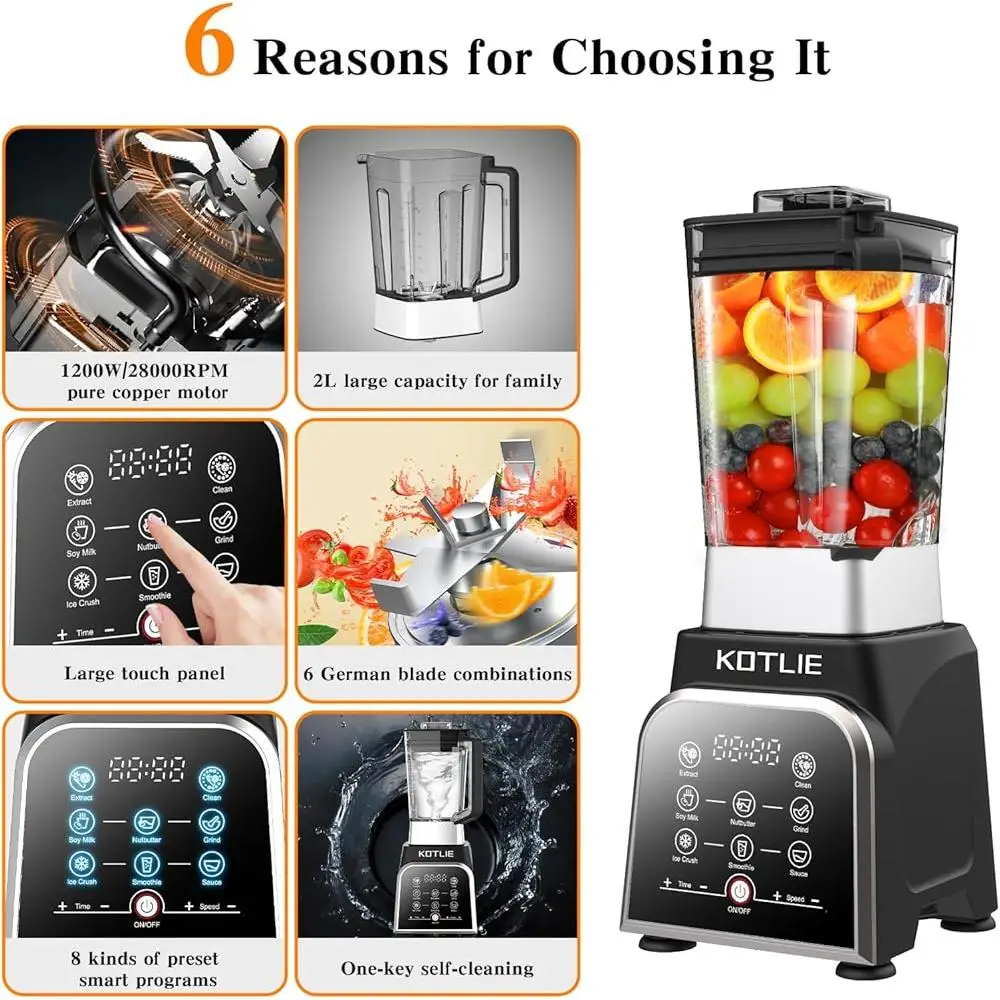 High Speed Blender 1200W 68 Oz Smoothie Maker Food Processor Intelligent Control Ice Crusher Nut Grinder 8 Preset Functions 4 High Speed Blender 1200W 68 Oz Smoothie Maker Food Processor Intelligent Control Ice Crusher Nut Grinder 8 Preset Functions 4