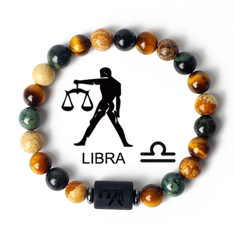 12 Zodiac Signs Constellation Charm Bracelet Men Women Fashion Tiger Eye Stone Beaded Bracelets Virgo Leo Libra Couple Jewelry