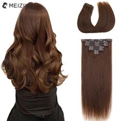 Brown Clip In Hair Extensions 100% Human Hair Clip Brazilian Remy Hair Extensions For Women Clip-On HairPiece 12 to 18 Inch #4
