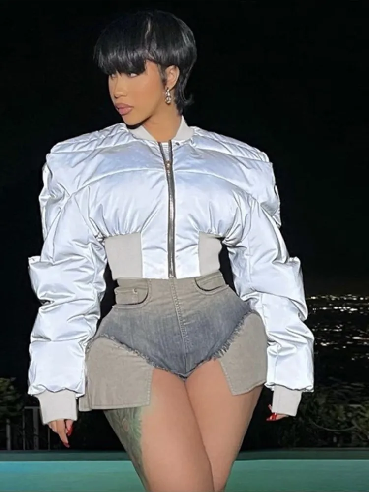 

2023 Winter New Cotton Coat Women Warm Thick Long Sleeve Solid Crop Padded Overcoat Female Fashion Zipper Short Jacket