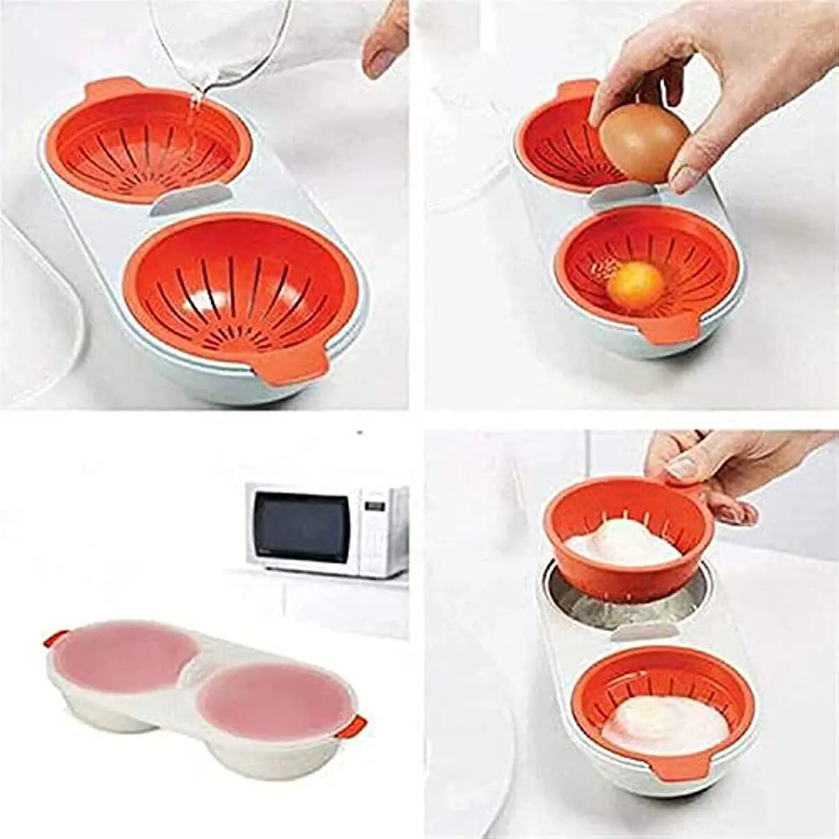 Egg poacher Egg boiler mold cup Egg cooker Silicone egg poacher One Set Of Microwave Eggs Poacher Microwave Double Egg Boiler 2 Cups Design Cookware Kitchen Tools