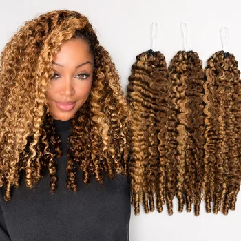 Premium Highlight Ombre Burmese Curly Miracle Knots 100% Human Crochet Hair Feather Crochet Human Hair Invisible Hair Extensions 1