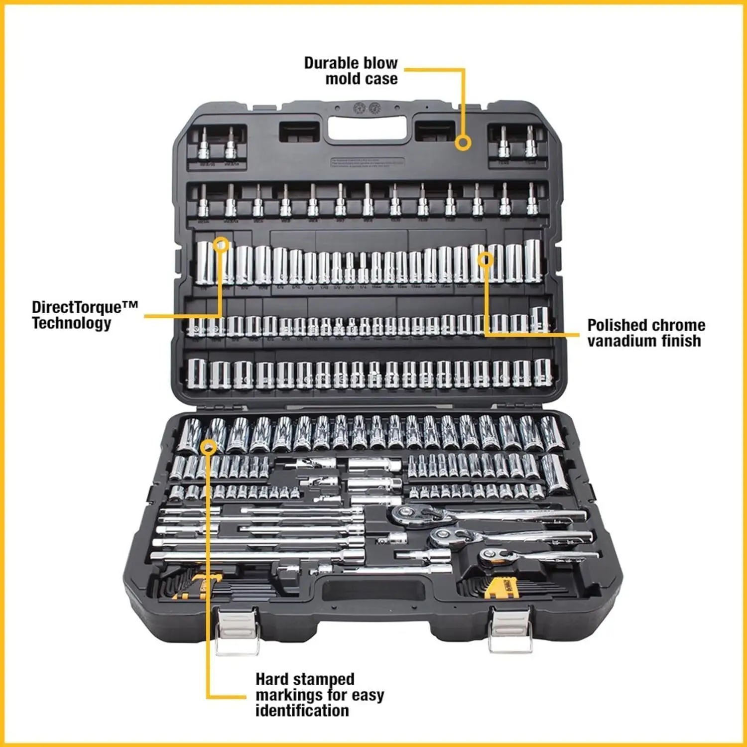 Mechanics Tool Set, SAE and Metric, 1/2, 1/4, 3/8 Drive Sizes, 192-Piece (DWMT75049) 3