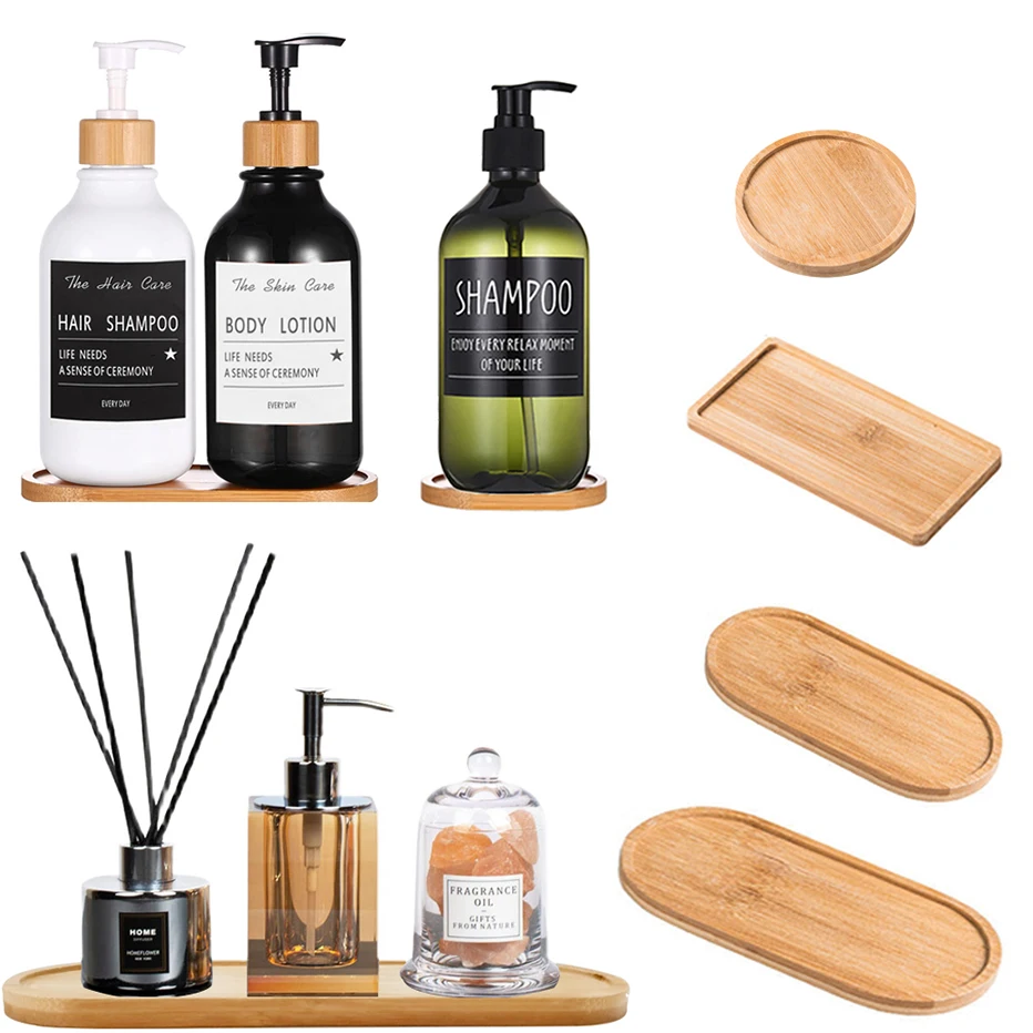 Wooden Soap Dispenser Tray Vanity Countertop Bottles Organizer Holder Round Square Candles Jewelry Storage Tray for Bathroom soap dispenser tray countertop storage rack