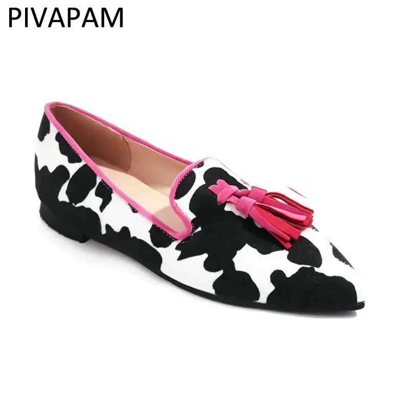 

Туфли женские на плоской подошве, удобные лоферы, заостренный носок, бахрома, без застежки, искусственная замша, повседневная обувь