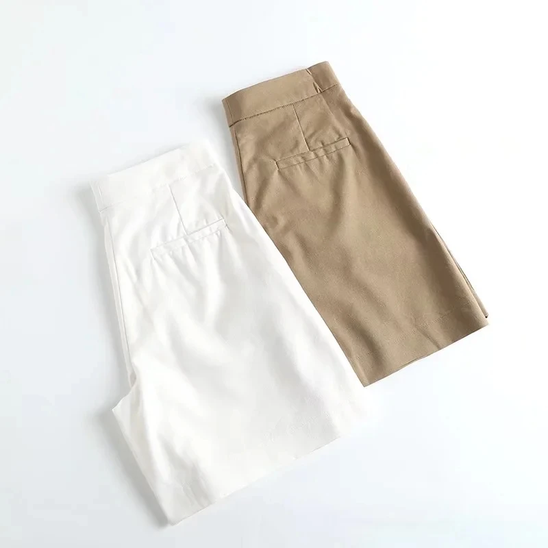 Dave&Di High Waist Straight Loose Bermuda Casual Shorts Women England Style Indie Folk Vintage Cotton Linen Shorts