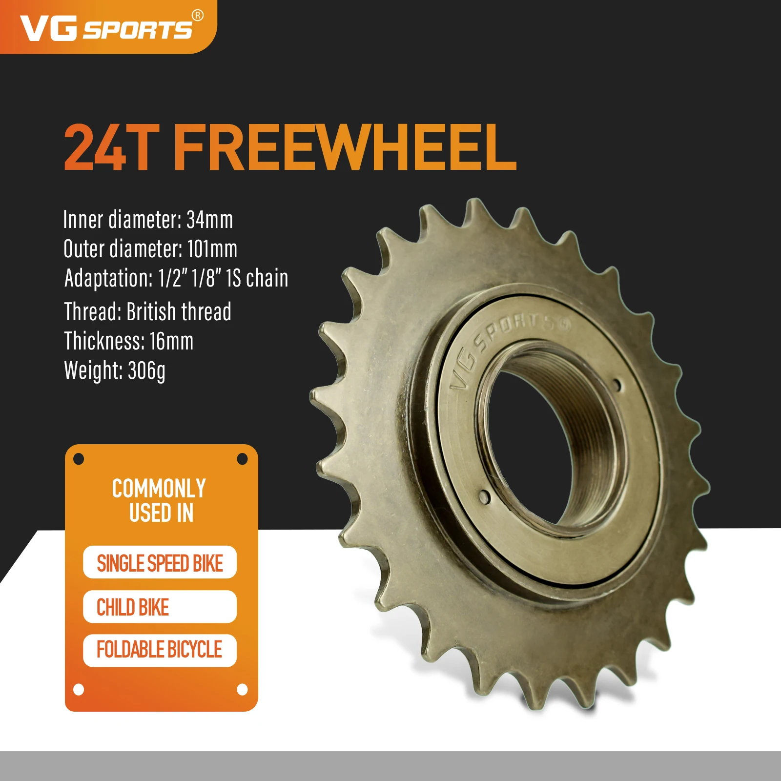 1pc VG Sports 16T 18T 20T 22T 24T 34MM Single Speed Bicycle