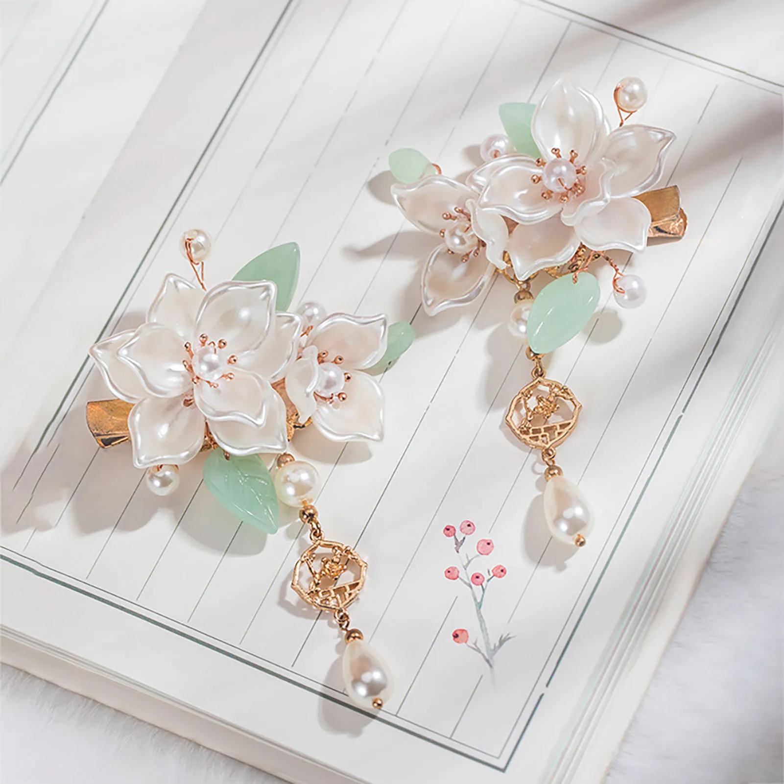 Vintage Kamelie Haarspange Eleganter chinesischer Stil Blume Quaste Haarnadel Metall Perle Schmuck Haarschmuck Mädchen Haarspangen – Detail 1