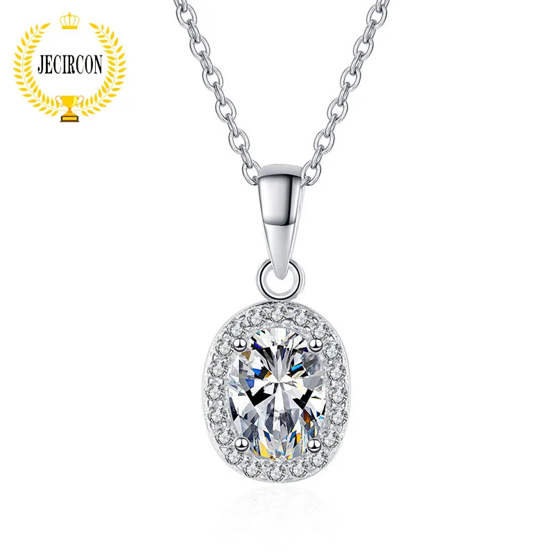 

JECIRCON-925 Sterling Silver Moissanite Necklace for Women Platinum-Plated 1 Carat D Color Dove Egg Lab Diamond Pendant Jewelry