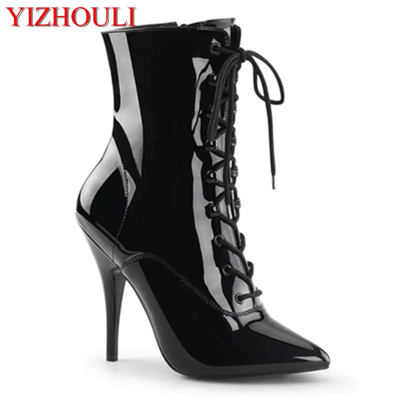 

10cm high-heeled shoes with narrow heels, matte black ankle boots, European and American steel tube dancing shoes