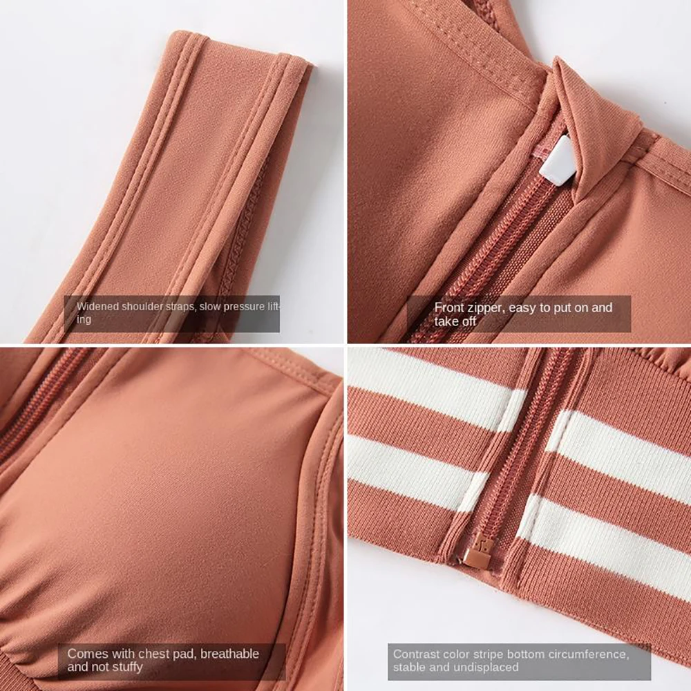 Zipper Front Closure Sports Bra Fitness Crop Tops with Built in Bra Gym Yoga Workout Padded Tank Top Athletic Vest Plus Size 5