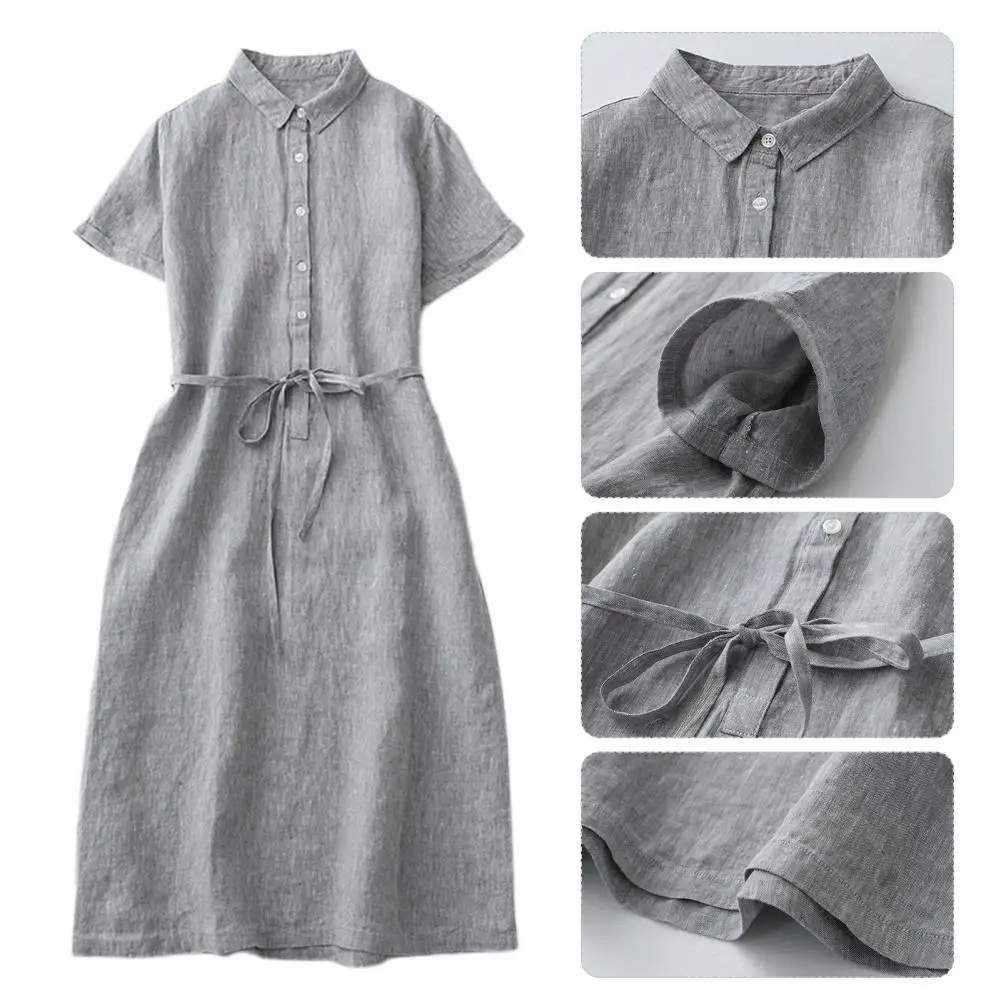 

Party Dress Elegant Lace-up Strap A-line Midi Dress with Turn-down Collar Big Hem for Summer Dating Commuting Women's Fashion