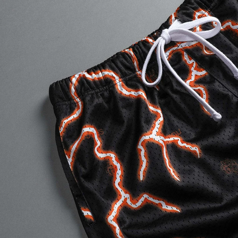 New men's shorts Fashion street wear casual quarter pants Quick dry mesh sports pants Lightning Wolf head logo design shorts
