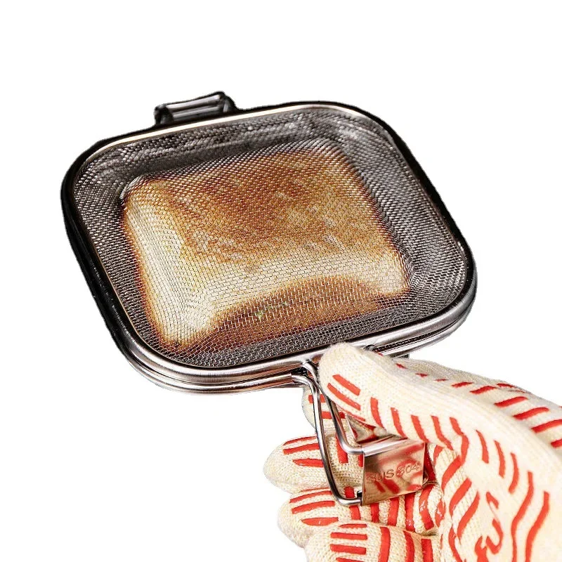 1PC Stainless steel sandwich maker Panini pressed bread baking net holder portable camping equipment barbecue tools