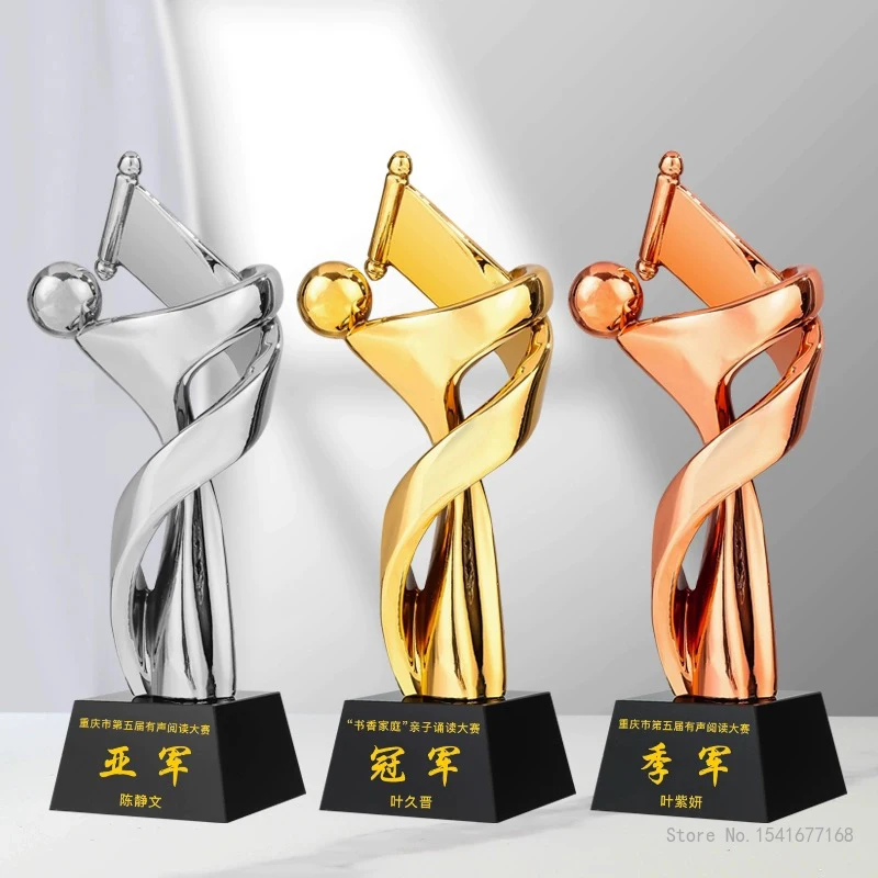 Customized Read the Trophy, Gold, Silver, Copper, Celebration Excellent Recitation Speech Competition Souvenir Crystal Base, 1Pc