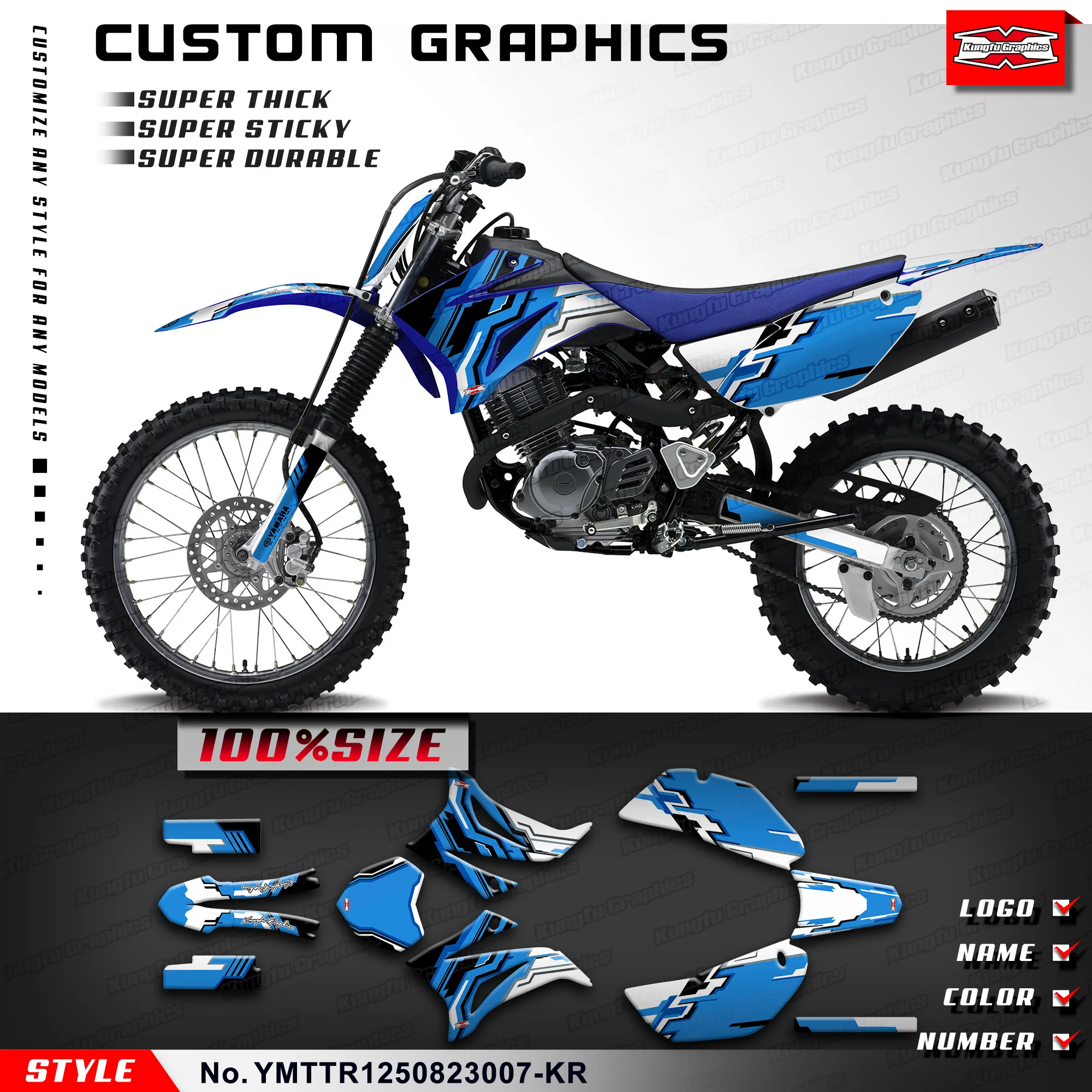 

KUNGFU, графика, велосипед-внедорожник, виниловые наклейки на заказ, MX Motocross Decal для Yamaha TTR 125 2008-2023, YMTTR1250823007-KR