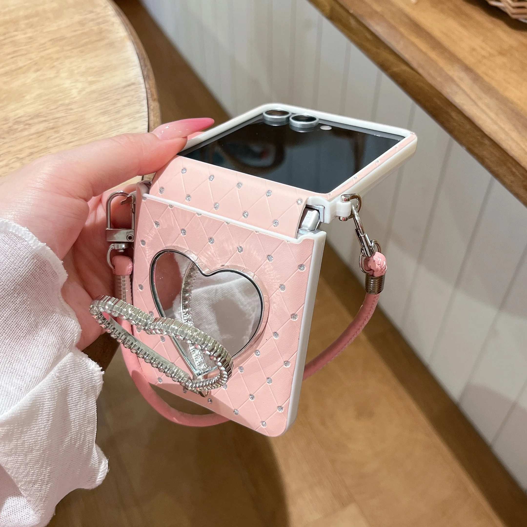 Luxury Diamond Patterned Stand Case With Mirror For Galaxy Z Flip_voghion.com