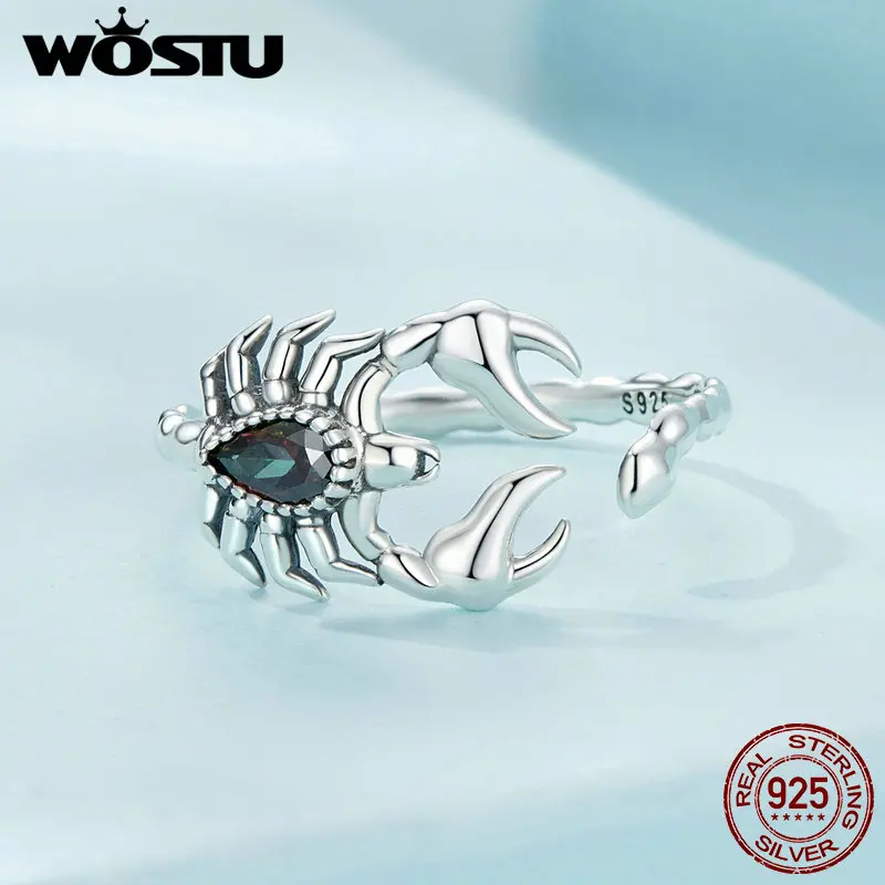 WOSTU 925 Sterling Silver Vintage Scorpion Opening Ring Colorful Zircon Rings for Women Fashion Fine Jewelry Party Birthday Gift silver ring silver rings