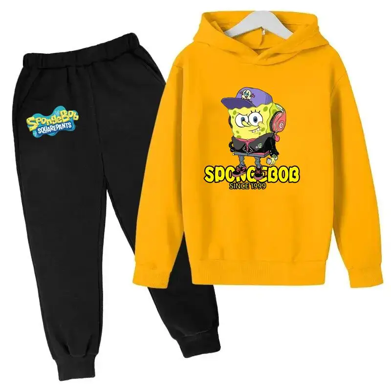 

"Playful SpongeBob SquarePants Hoodie Set for Kids - Perfect for Both Boys and Girls This Spring/Autumn"