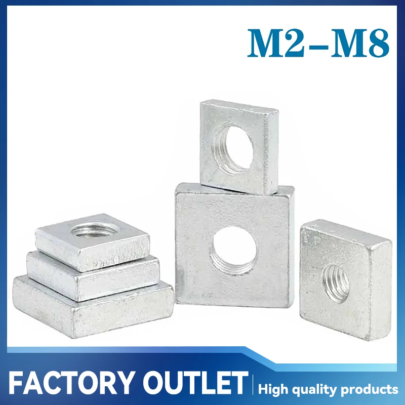 20-40Pcs-M2-M3-M4-M5-M6-M8-Square-Nut-Carbon-Steel-Galvanized-Zinc ...