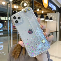 Bling Sequins Transparent Ring Bumper Armor Case with Wrist Strap Holder - Other (Clear)
