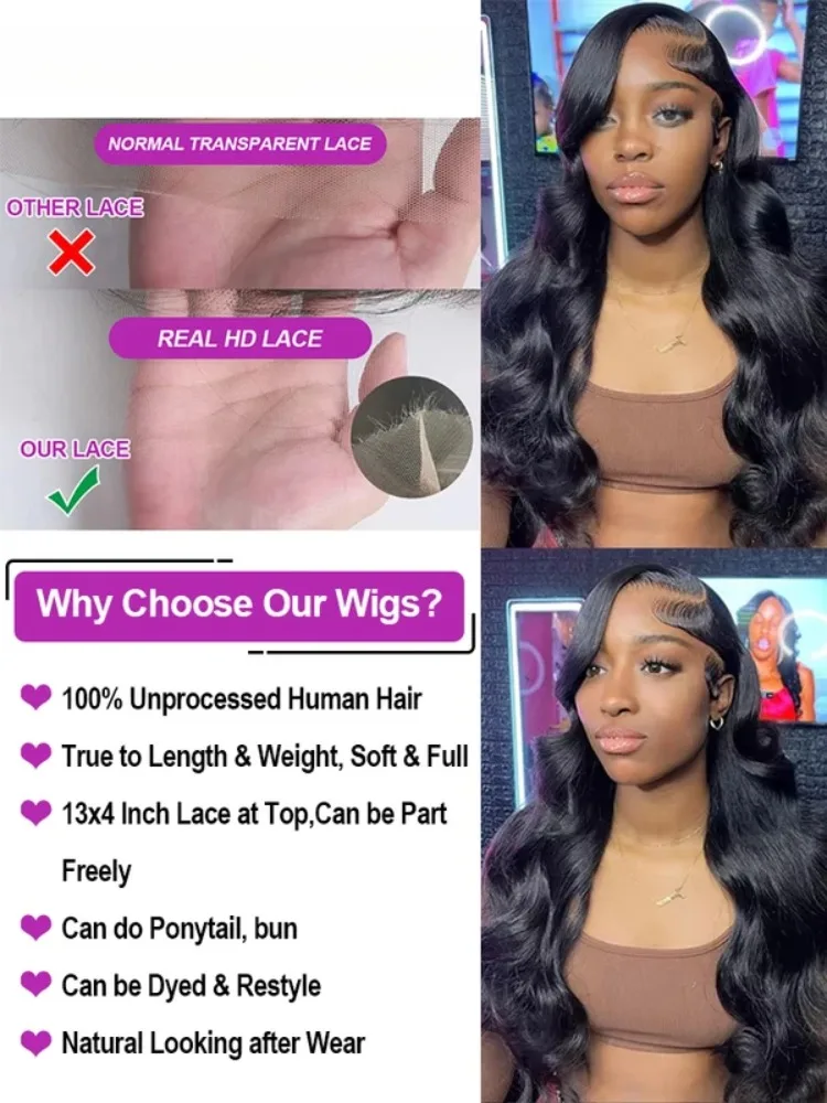 Body Wave 13x6 360 Hd Lace Front Human Hair Wig Brazilian 30 40 46Inch Loose Water Wave Glueless Lace Frontal Wig For Women 250%