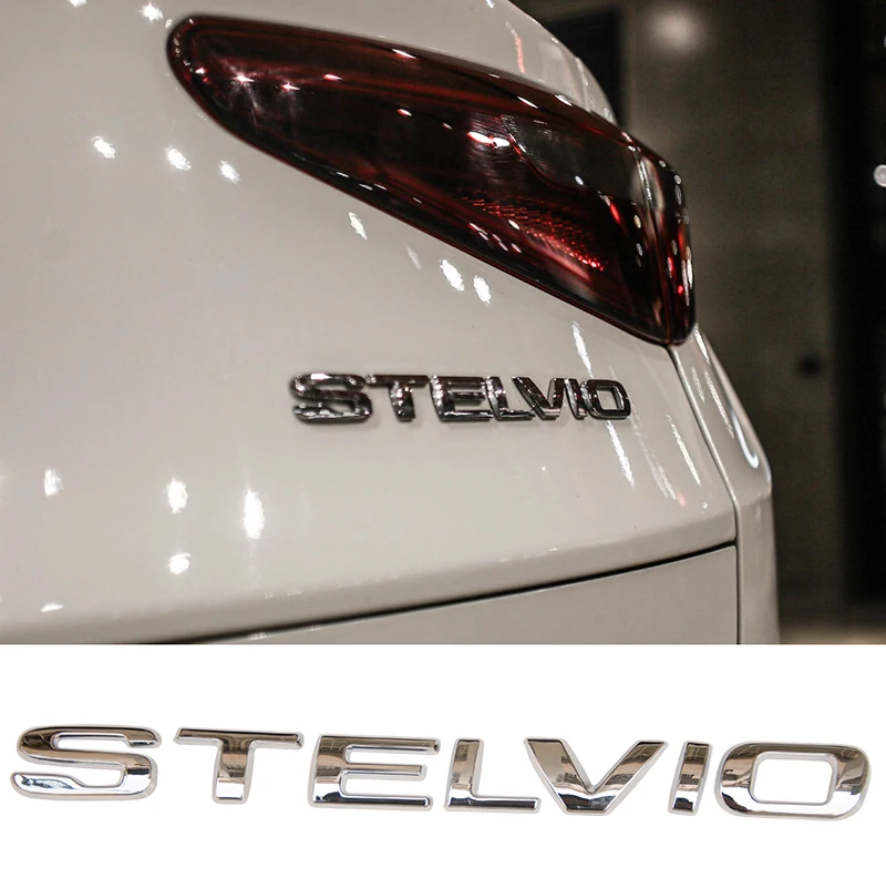 Silver Stelvio Emblem Badge Posteriore Tronco Logo Adesivi Per Auto Per Alfa Romeo Stelvio Q4 Veloce