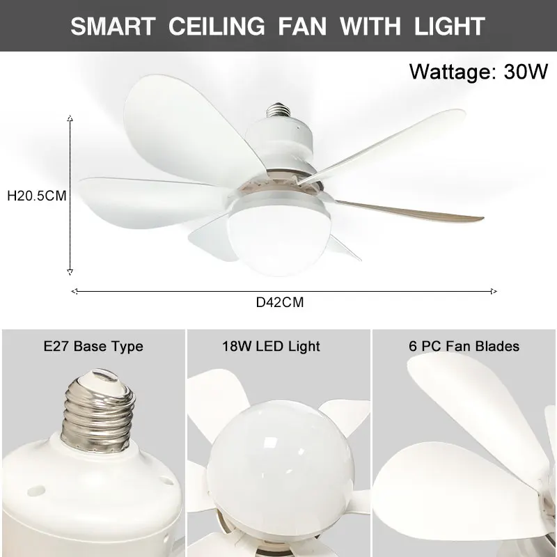 Silent Motor Ceiling Fan Light With Remote Control 30/40W Suitable For Study Room Kitchen Dining Room Tricolor Light