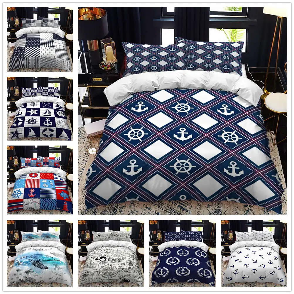Marine elements of navigation bed duvet cover set queen calico Twin