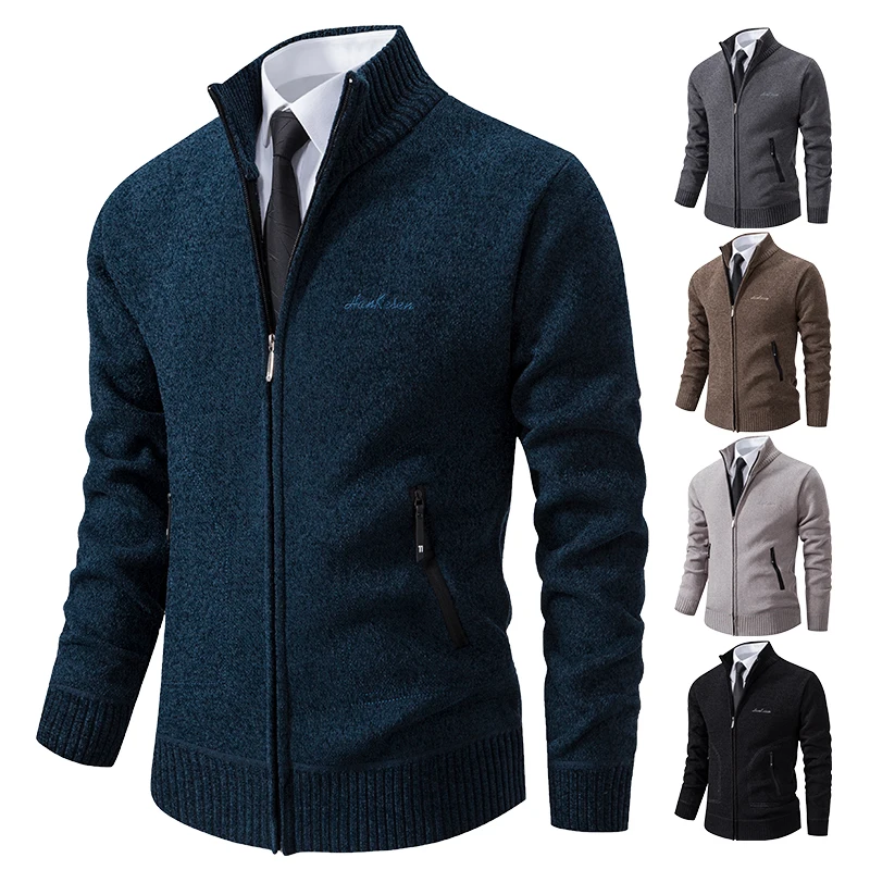 2023 Knitwear Spring and Autumn Men's Stand-up Collar Thick Warm Cardigan Sweater Winter Loose Casual Coat 5
