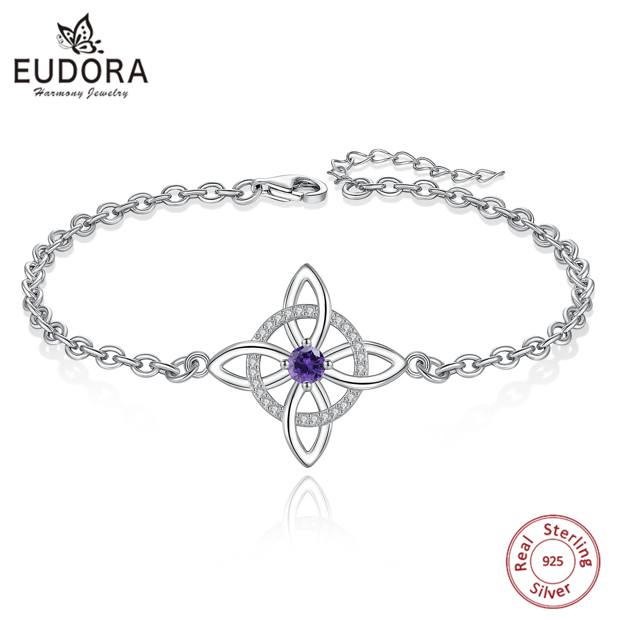 

Eudora 925 Sterling Silver Witch Knot Bracelet for Women Man Irish Celtic Knot Zircon Amulet Chain Bracelet Witchcraft Jewelry