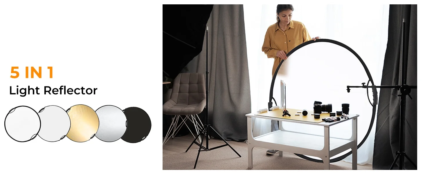 Description Picture 2 of item5 in 1 Collapsible Round Photography Reflector With Handle Portable Photo Studio Outdoor Light Diffuser Multi-Disc 60/80/110cm